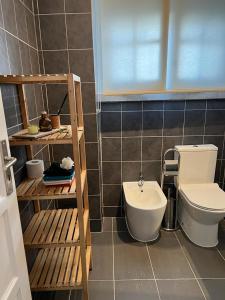 里斯本Alvalade II Airport Guest House的一间带卫生间和水槽的浴室