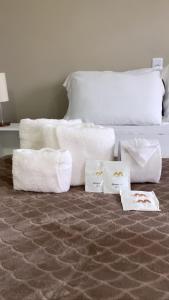 阿莱格雷特Pousada Mercosul的卧室配有带毛巾的床,位于地面。
