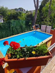 圣埃斯特万-德萨斯罗维拉斯Relax House Barcelone的花卉游泳池,位于种植园旁边