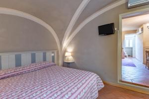 皮斯托亚Residenza Gatteschi的卧室配有一张床,墙上配有电视。