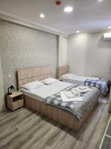 第比利斯Tbilisi Center Hotel的一间卧室,配有两张床