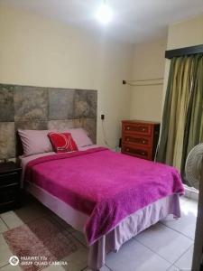 特皮克Casa Noria的一间卧室配有一张带紫色毯子的床