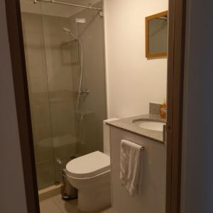 圣何塞Ifreses Apartamento 11的带淋浴、卫生间和盥洗盆的浴室