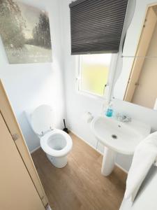 塞顿港Edinburgh - Seton Sands-Salsa Caravan-Pet Friendly的一间带卫生间和水槽的浴室