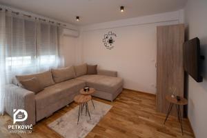 雅戈丁那Petković apartmani STUDIO32的客厅配有沙发和2张桌子