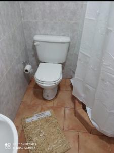 雷希纳镇Departamento Chacra的浴室设有白色卫生间和地毯。