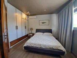 格兰贝伊Tropical 3-bedrooms Coastal Residence Creolia的一间卧室设有一张大床和一个窗户。