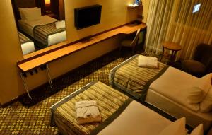 伯萨阿德拉诺斯酒店的酒店客房,设有两张床和镜子