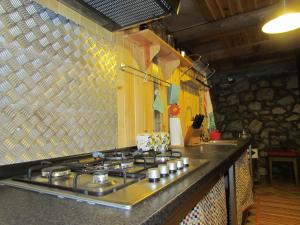 罗格坡曼戈唐乔的地盘旅馆的厨房配有炉灶和台面