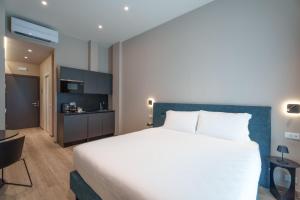 维亚雷焦Vi Suites的酒店客房设有一张大床和一个厨房。