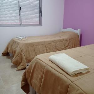 科洛尼亚-德尔萨克拉门托Maria Hospedaje Diario的配有棕色毯子的客房内的两张床