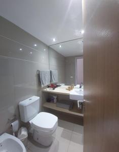 蒙得维的亚Edificio Go Pocitos的一间带卫生间、水槽和镜子的浴室