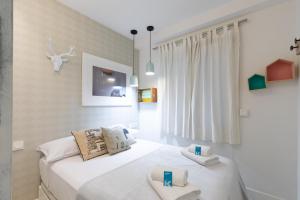 圣塞瓦斯蒂安Astoria - baskeyrentals的一间卧室设有两张白色的床和窗户