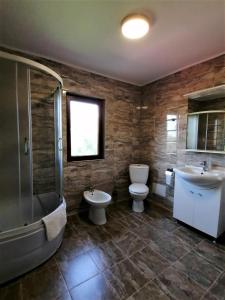 克勒拉希Casa Carp Calarasi的浴室配有卫生间、盥洗盆和淋浴。