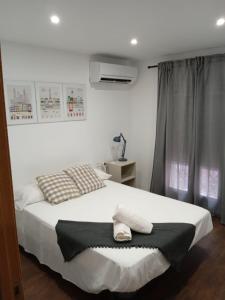 格拉纳达Apartamento Madreselva 36的一间卧室配有一张带黑白毯子的床