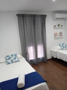 格拉纳达Apartamento Madreselva 36的一间卧室设有两张床和窗户。