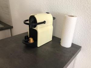 维拉尔-德朗Studio au pied des sentiers的烤面包机以及柜台上的卫生纸