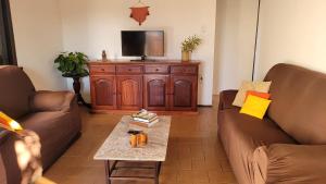 萨夸雷马Casa de Temporada - Solar Guest House的客厅配有两张沙发和一台电视机