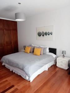 阿科达卡列塔The Artist House的一间卧室配有一张带黄色枕头的大床