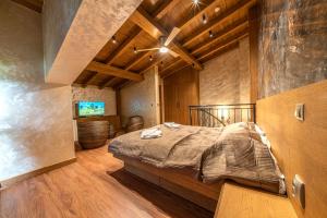 拉兹洛格Pirin Golf&Spa Apartment 17的一间卧室配有一张床和一台电视