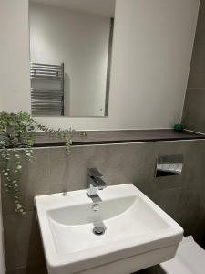 曼彻斯特Lovely Entire Flat in Manchester的浴室设有白色水槽和镜子