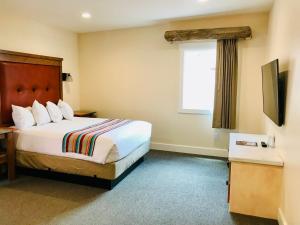 布拉夫Bluff Dwellings Resort的酒店客房设有床和窗户。