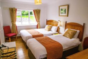 诺克Rockfield Manor B&B, Knock的酒店客房设有两张床和窗户。