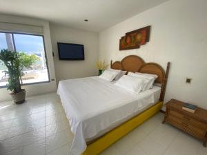 吉拉尔多特El Peñón, Girardot-Colombia的一间卧室配有一张大床和电视