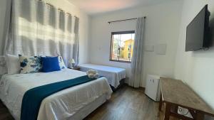 蒂拉登特斯Pouso Flor da serra的一间卧室设有两张床、一台电视和一扇窗户。