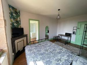 尚特Le Clos des Cadots的一间卧室配有一张床、一台电视和一张桌子