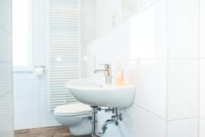 布劳恩拉格Hostel & Hotel Braunlage的白色的浴室设有水槽和卫生间。