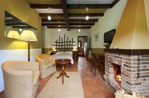 塞洛里奥HOTEL RURAL ARREDONDO的客厅设有一张床和一个壁炉