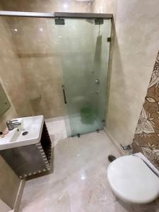 新德里Hotel Vista Inn, Karol Bagh, New Delhi - Near Metro的带淋浴、卫生间和盥洗盆的浴室