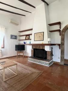 埃斯波尔莱斯Finca es Born - vistas panorámicas的客厅设有壁炉和电视。