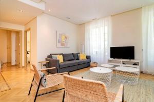 马德里Velazquez Suites的带沙发和电视的客厅