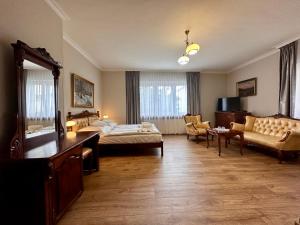 斯维诺乌伊希切埃利斯旅馆的一间带床和镜子的客厅