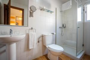 托莱多YIT Puerta Bisagra的浴室配有卫生间、盥洗盆和淋浴。