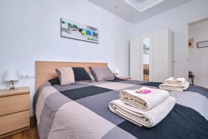 大加那利岛拉斯帕尔马斯Apartments Vegueta Suite的一间卧室配有一张大床和毛巾
