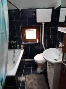 ZemunJasna的浴室配有卫生间、盥洗盆和浴缸。