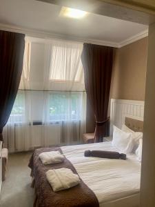 卡缅涅茨-波多利斯基Boutique Hotel Deluxe的一间卧室设有两张床和窗户。