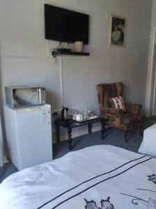 VolksrustKwa-Dlamathe Guesthouse的配有电视、椅子和床的房间