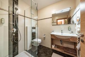 迈尔霍芬伊方歌尔乡村公寓的带淋浴、盥洗盆和卫生间的浴室