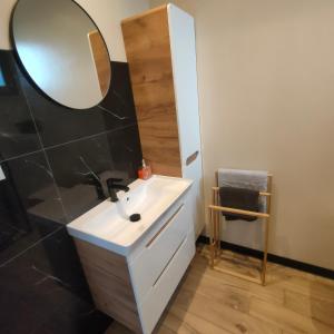 SapowicePrzystań Nad Miążką的一间带水槽和镜子的浴室