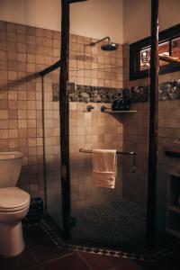 坎布塔尔Hotel Playa Cambutal的带淋浴和卫生间的浴室