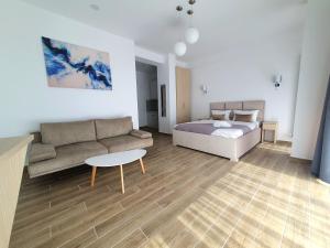 北马马亚-讷沃达里MIANELLY Apartments Mamaia Nord的客厅配有沙发和1张床