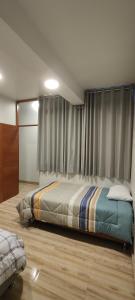 奥克萨潘帕Estancia Familiar的一间卧室配有床和带窗帘的窗户