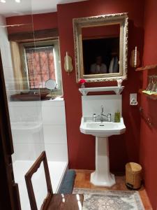 沙尔略马法勒庄园酒店的一间带水槽和镜子的浴室