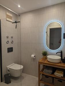 柯尼希斯布伦MH Apartment的一间带卫生间、水槽和镜子的浴室