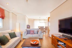 瓦伦西亚Casa en Valencia, cerca de golf, playas, moto Gp的带沙发和电视的客厅