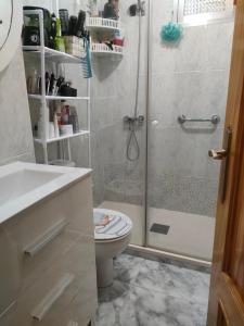 马德里Habitación privada, luminosa y bien comunicada的带淋浴和卫生间的浴室